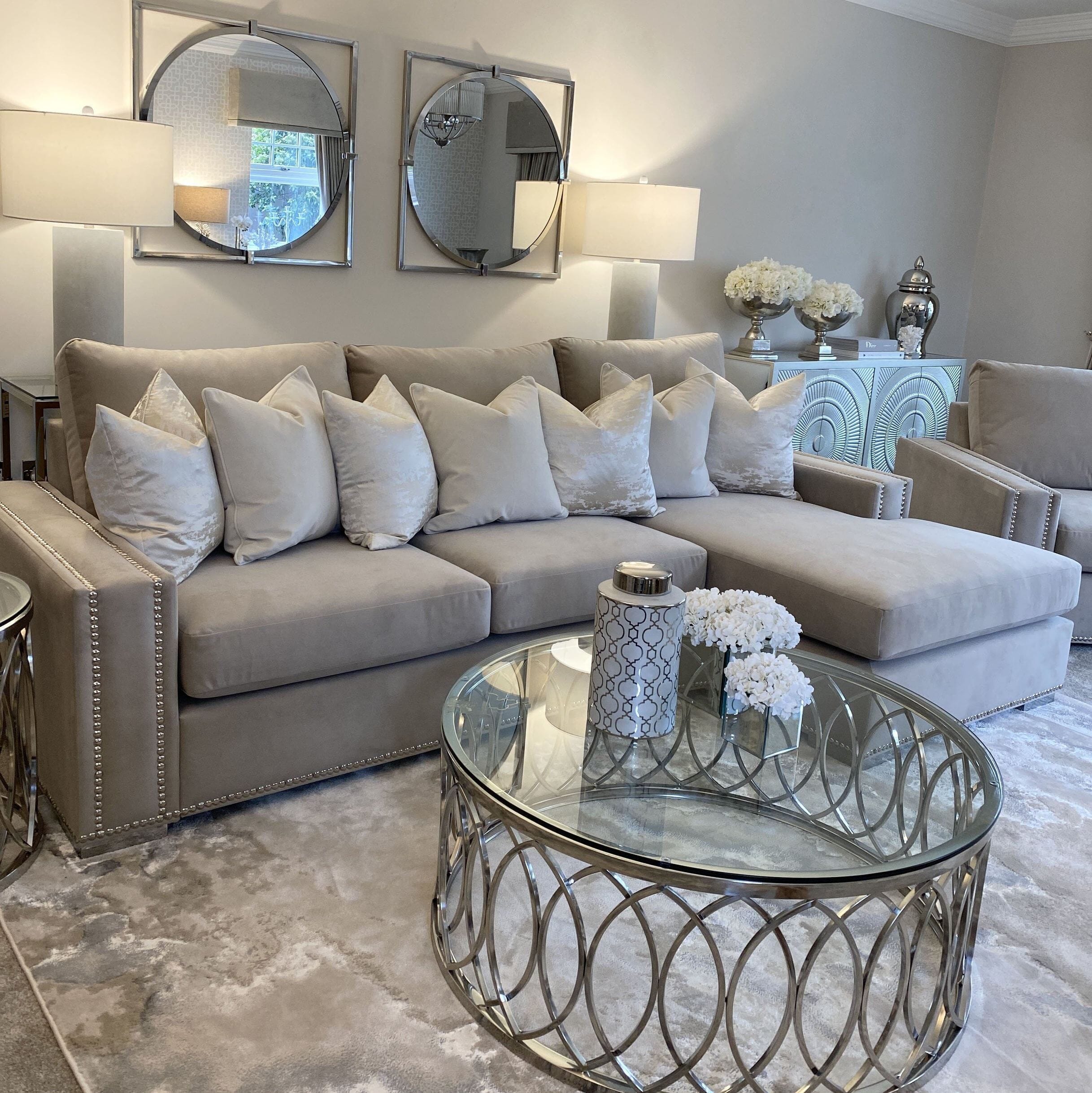 Olivia Premium Mink Sofa Range with Studs, Large Footstool / Foam Filled