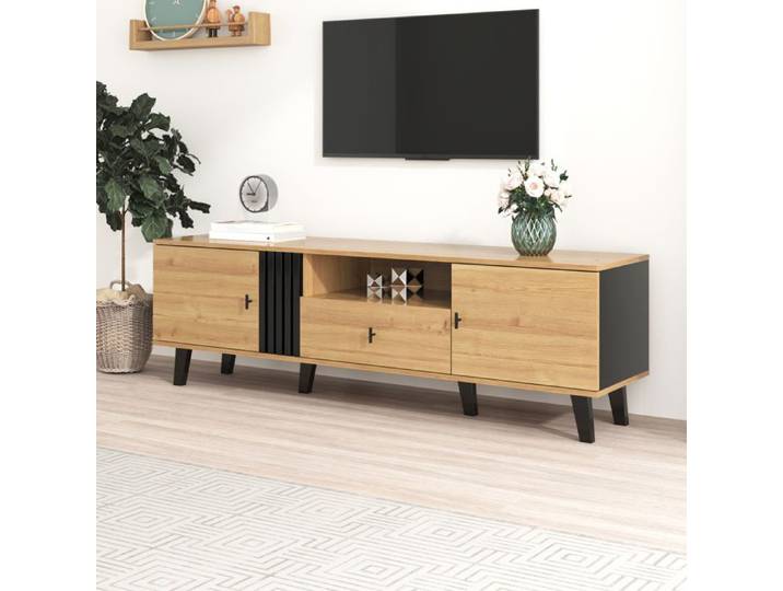 Feuille épaissie Élégance élégante: Armoire de télévision de 170cm avec design en bois et noir meubles de télévision planche bas