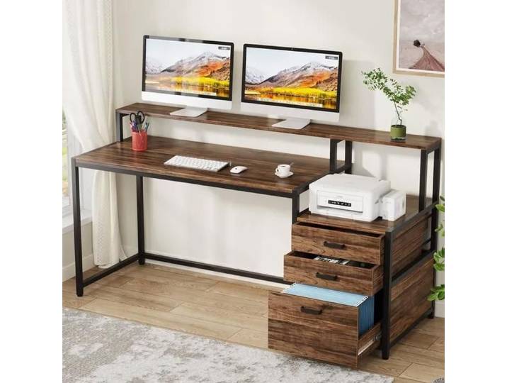 Grand Bureau Gaming 180 x 80 x 75cm Bureau Informatique Ergonomique Table Ordinateur avec Surface en MDF Bureau Gamer Noir