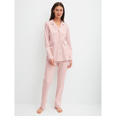 Schlafanzug CALIDA "Night Lovers", Damen, Gr. S (40/42), Interlock, rosa (peach rose), Interlock, Obermaterial: 100% Baumwolle, bequem lang, V-Ausschnitt, Homewear-Sets Schlafanzug, Knopfleiste, Pure Cotton, Interlock-Qualität, Langarm