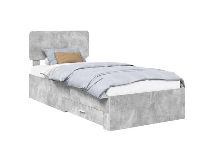 HMDNGOUT Bettrahmen mit Kopfteil Beton Grau 90 x 190 cm Holzwerkstoff Bettgestell mit Stauraum