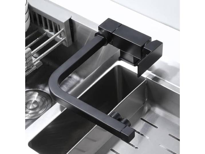 Wasserhahn Küche Vorfenster Küchenarmatur 3 Wege Klappbar Messing 360° Drehbar 2 Ausläufe Trinkwasserhahn Küche-Schwarz