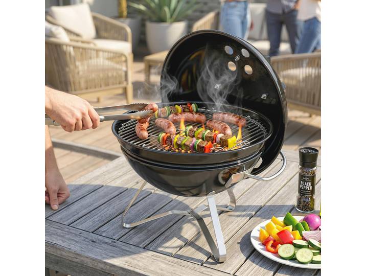 Outsunny Barbecue Boule Portable Charbon 41x41x44cm Noir