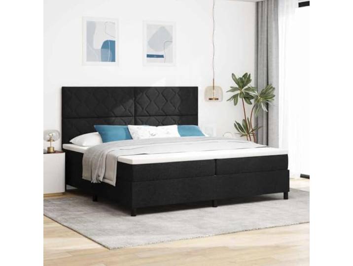 RJPLMFV Boxspringbett, Stoff, Schwarz, 200 x 200 cm Kopfteil verstellbar, mittelfeste Matratze, Taschenfedern, Spanplatte und Kiefer massiv