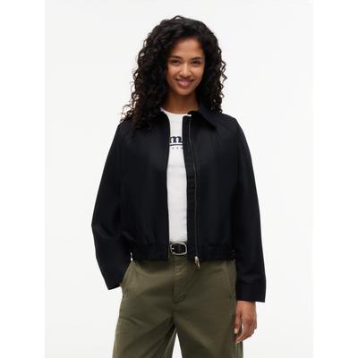Blouson TOMMY JEANS "TJW SCRIPT COACH JACKET", Damen, Gr. M (40), schwarz, Web, Obermaterial: 58% Baumwolle, 42% Polyester. Futter: 100% Polyester, unifarben, kurz, Bündchen, Jacken Blouson, Baumwollmischung