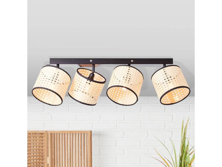 Brilliant Deckenstrahler Wiley mit Rattan, vierflammig Wiley, dimmbar, Holz hell, für Wohn- / Esszimmer, Metall