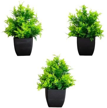 Nearly Natural 7-in Artificial Cedar in Black Square Pot - Set of 3