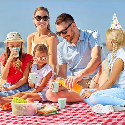 Uplifted Trends Portable Waterproof Picnic Blanket Foldable Beach Mat With Handle Red Checkered yellow