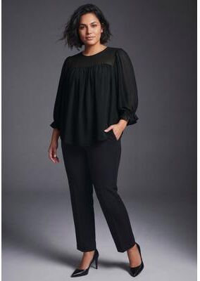 Plus Size Women's Gathered Sheer Blouse by Avenue in Black (Size 18)