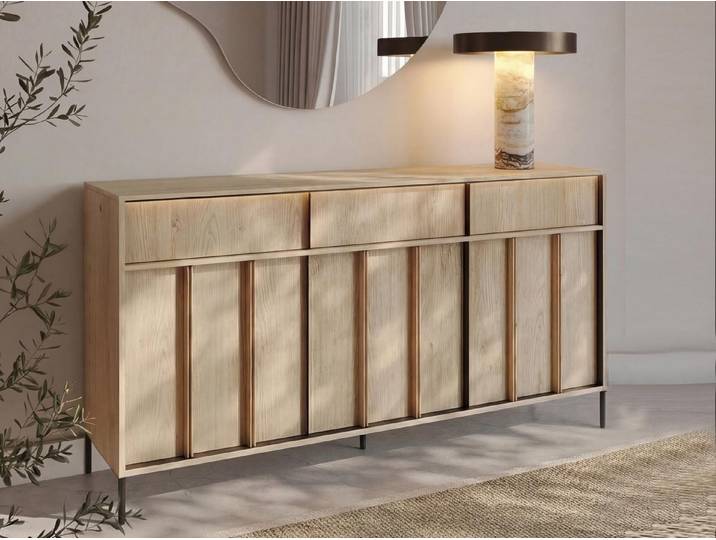 Compleo Kommode Sideboard mit 3 Schubladen, Eiche cremona LUNARO