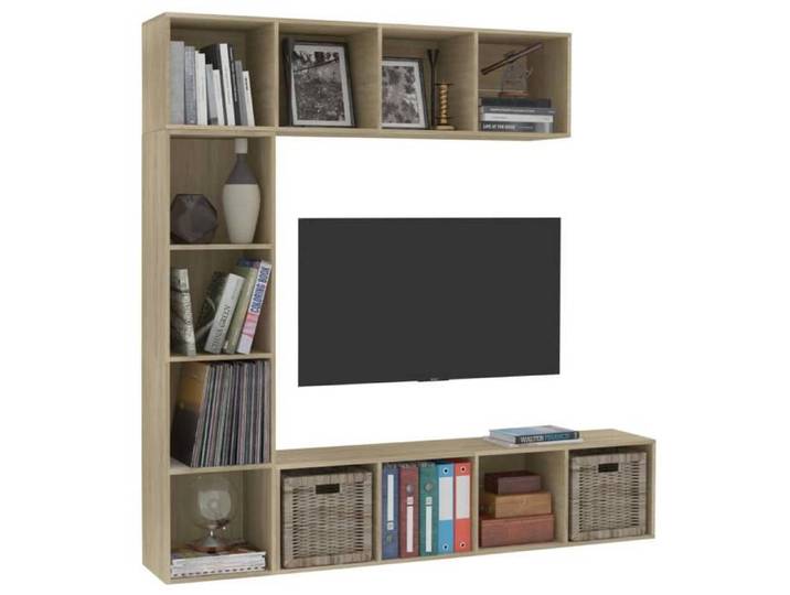 {January Sale}Jeu de bibliothèque/meuble TV Industrielle etagère de rangement meuble Chambre Bureau 3 pcs Chêne sonoma 180x30x1