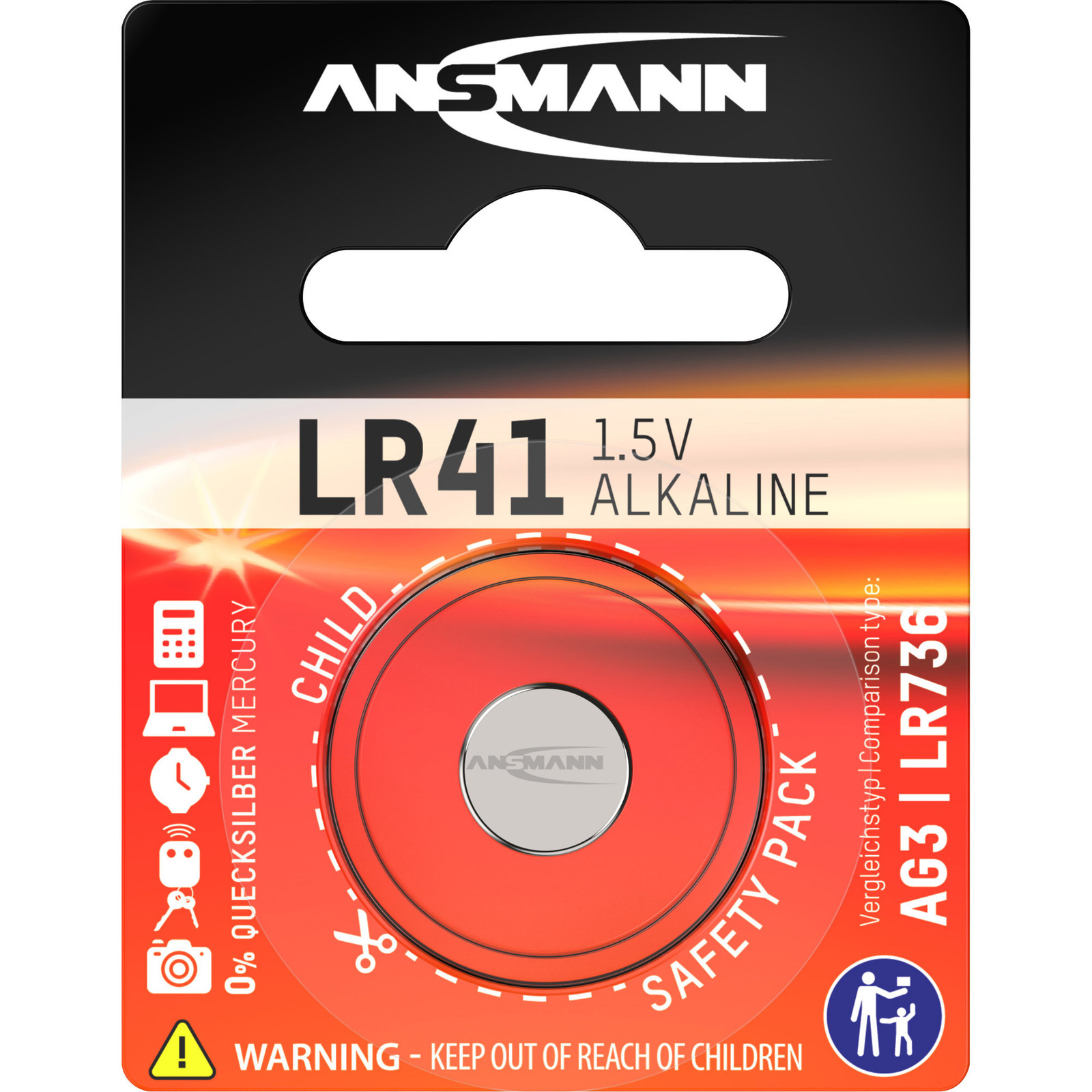 Ansmann LR41 alkaline knoopcelbatterij, zilver