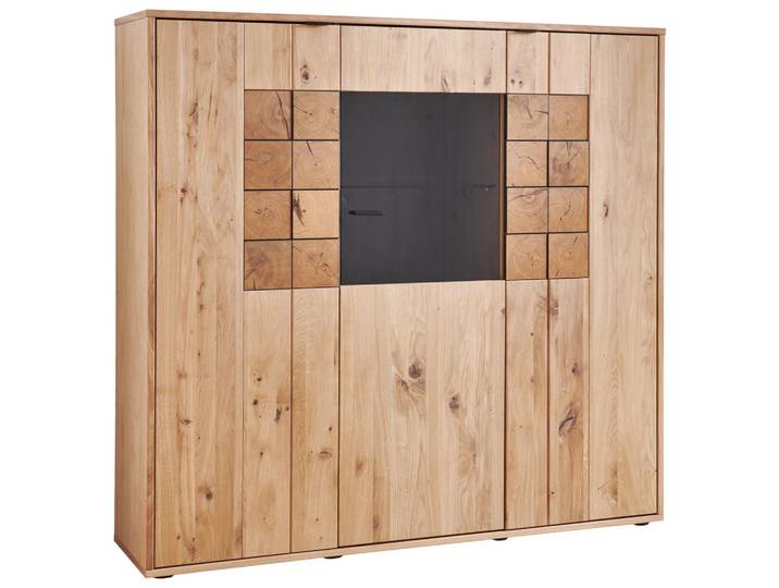 Linea Natura Highboard, Alteiche, Kunststoff, Eiche, furniert, massiv, 12 Fächer, 139.1x133.7x37.4 cm, Beimöbel erhältlich, stehend, Wohnzimmer, Wohnwand, Wohnwand- Serien