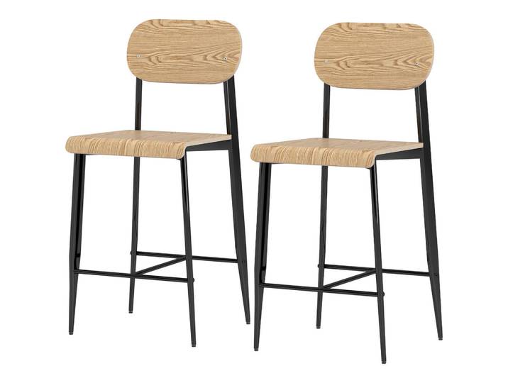 Jamb Barhocker Santa Cruz de Tenerife Real Hellbraun 2er-Set Holz 43/55/103 cm, Metall, Metall, Holz, 43x103x55 cm, Esszimmer, Barmöbel, Barhocker