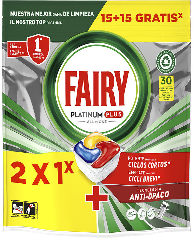 Fairy Platinum Plus Citron passe au lave-vaisselle 30 capsules