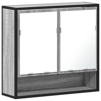 Helloshop26 - Wandschrank mit Spiegel 65 x 20 x 60 cm schlichtes modernes Design Badezimmer-Aufbewahrung aus grauem Holz