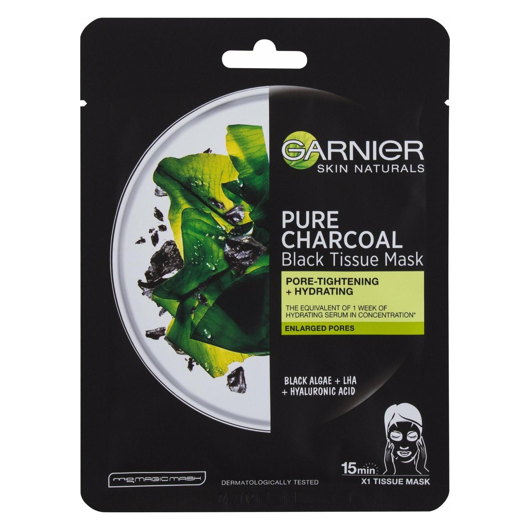 Garnier ack Textile Mask With Seaweed Extract Pure Charcoal Skin Natura L S (Black Tissue Mask) 28 (28 g) (115036)