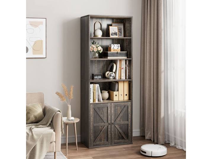 GARVEE Bibliothèque industrielle de bureau avec portes 6 étagères profondes – Rangement et exposition– 102*38*26 cm