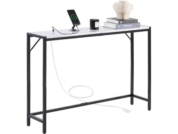 VEVOR Slanke Consoletafel\, Marmeren Haltafel\, Bijzettafel met Stopcontact\, Modern