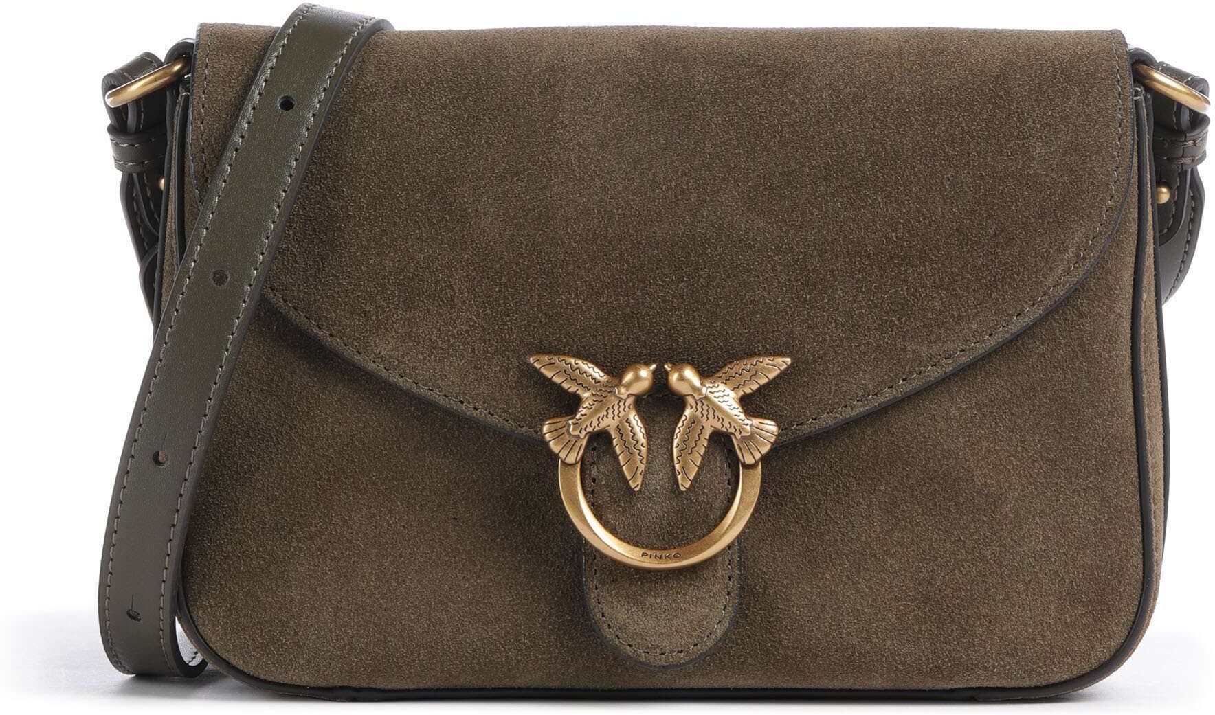 Pinko Love Classic Umhängetasche aus Leder, oliv