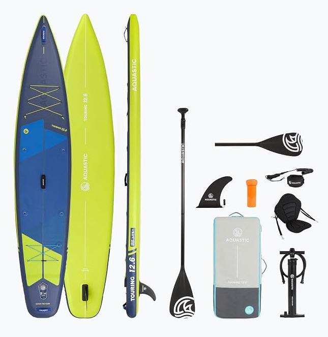 Touring 12'6" SUP Board Set - Komplettset: 2X 2in1 Paddel, 2 Kajaksitze, Leash, Pumpe, Rucksack, Drop Stitch Lite+, 381x76 cm, 165 kg, Touring, leicht & robust, für Lange Touren