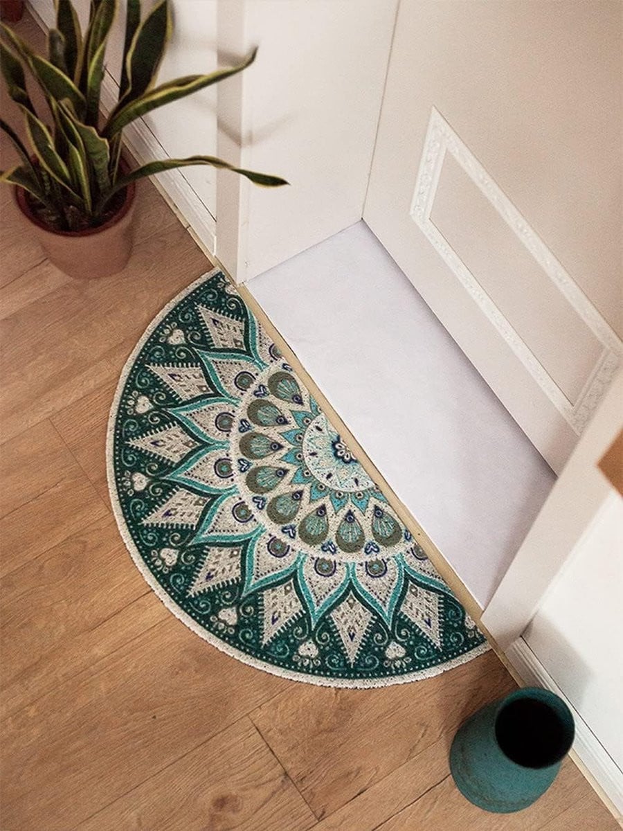 Groene halfronde PVC deurmat voor buiten met antislip - 40 x 80 cm