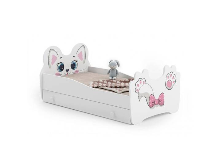 Lit simple enfant - motif pink cat 160x80cm + tiroir de rangement - avec matelas