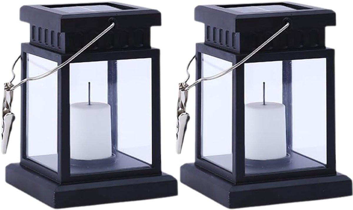 Set van 2 Zonne Lantaarns met Kaarseffect voor Buiten Decoratie