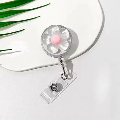 FloraClip Transparent Floral Retractable Badge Reel For ID Cards And Badges white