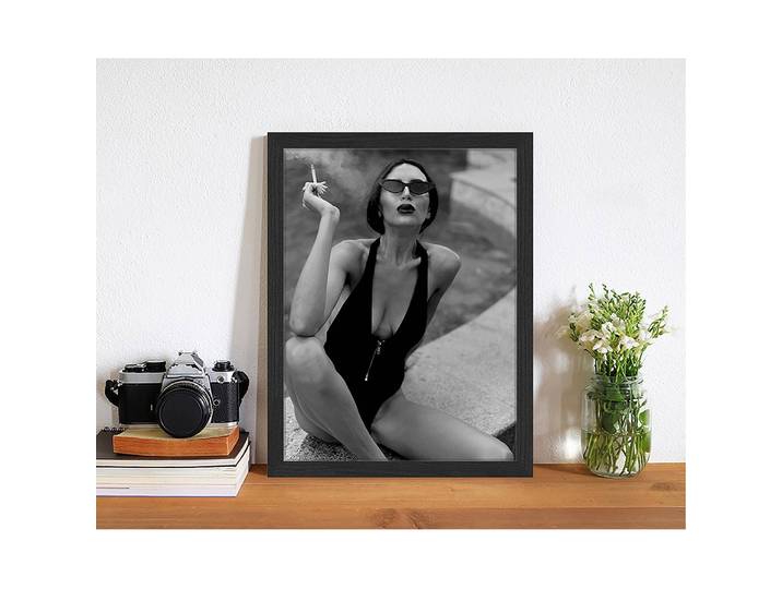 Tableau déco Smoking I Cadre : hêtre massif verni Revêtement : plexiglas Noir 33 x 43cm