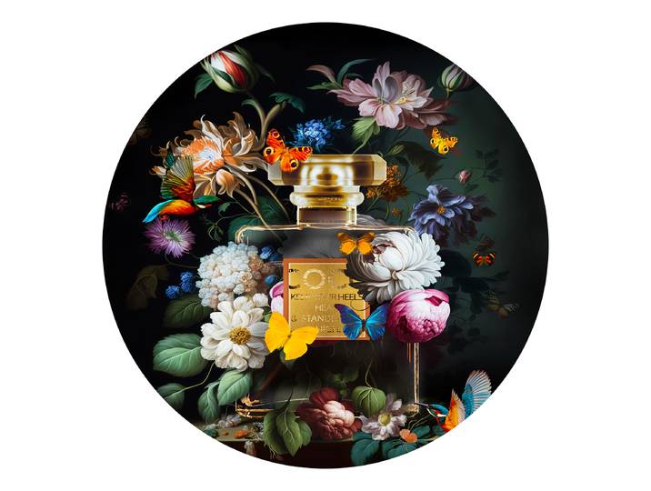 Tableau verre Essences rond Verre flotté Vert/Jaune/Noir Ø 50cm
