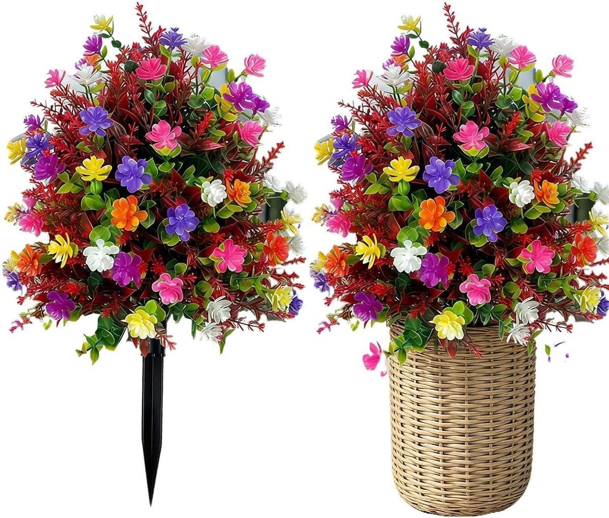 Set van 2 meerkleurige realistische kunstbloemen tuinstaken voor onderhoudsvrije tuin decoratie