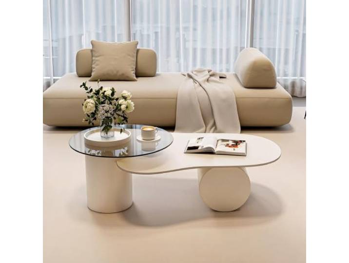 HLDJYLZS Couchtisch aus Sinterstein, Unregelmäßiges Wolkendesign mit Glas Sinterstein, Wolkenform, Unregelmäßiges Design, Glasplatte, Modern, Minimalistisch, Kleine Räume, Homeoffice