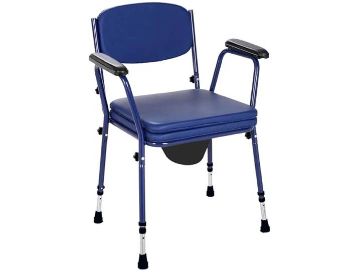 Akriva Toilettenstuhl mit Eimer, höhenverstellbarem Sitz und Rückenlehne，rutschfeste Füße, extra gepolsterter Sitz, WC Stuhl für Senioren & Pflege, Blau