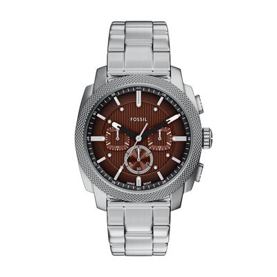 Chronograph FOSSIL "Machine", braun (edelstahlfarben, dunkelbraun), Armbanduhren, Herren, Chronograph, Quarzuhr, Armbanduhr, Herrenuhr, Edelstahlarmband, analog