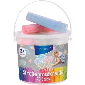 Paperzone Kreide 40120D, 20 Stück, Straßenkreide, im Eimer, rund, bunt