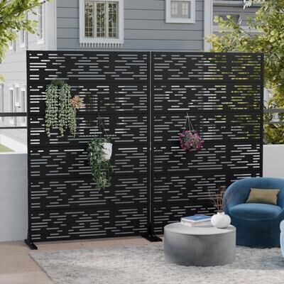 Lirago 2Pcs Metal Privacy Screen Freestanding Outdoor Divider Rust-Proof Galvanized Steel Decorative Fence Panel