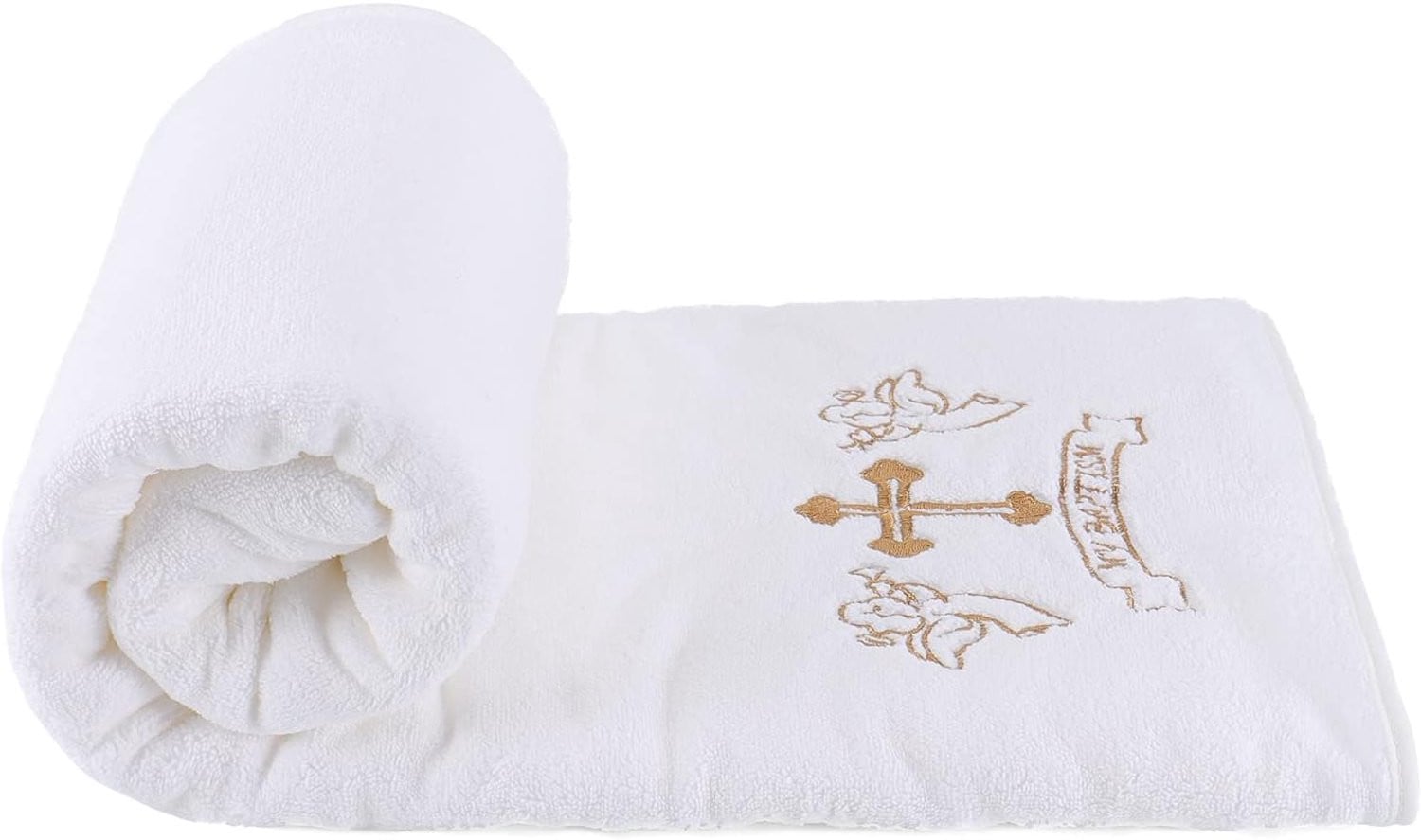 Witte doopdeken voor baby's met geborduurd kruis van zacht koraalfleece