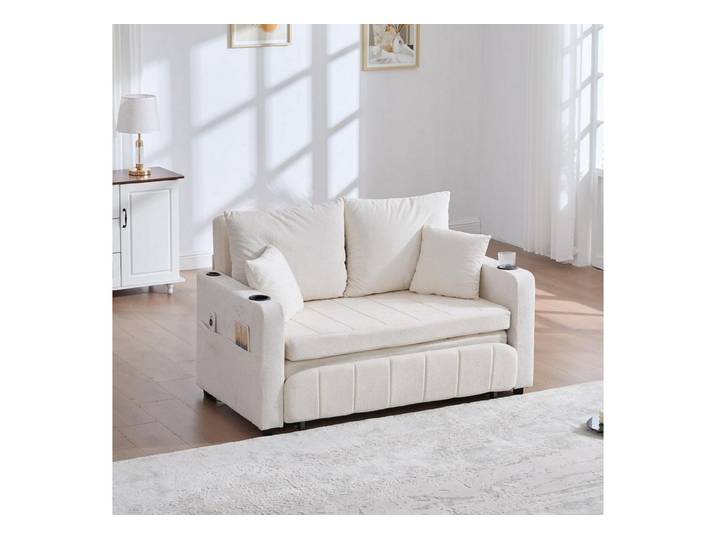 LuxusKollektion Schlafsofa Sofa Zweisitzer Schlafsofa ausziehbar Klappsofa Kissen Beige