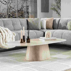 Couchtisch Orten mit ovaler Keramikplatte in Travertinoptik, 135 cm