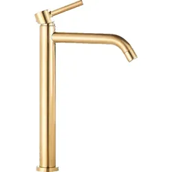 KLARWERK® Julia | Hotel Gastro Gold gebürstet hohe Badarmatur | Edelstahl Wasserhahn für hohe Waschbecken | Mischbatterie 2 Anschlüsse | Hochdruck