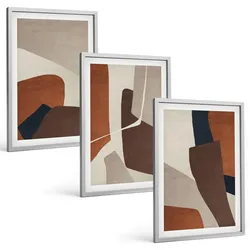 BILDER SET 3er Set - 40x60 cm Silberner Rahmen - Abstrakte moderne Strukturen