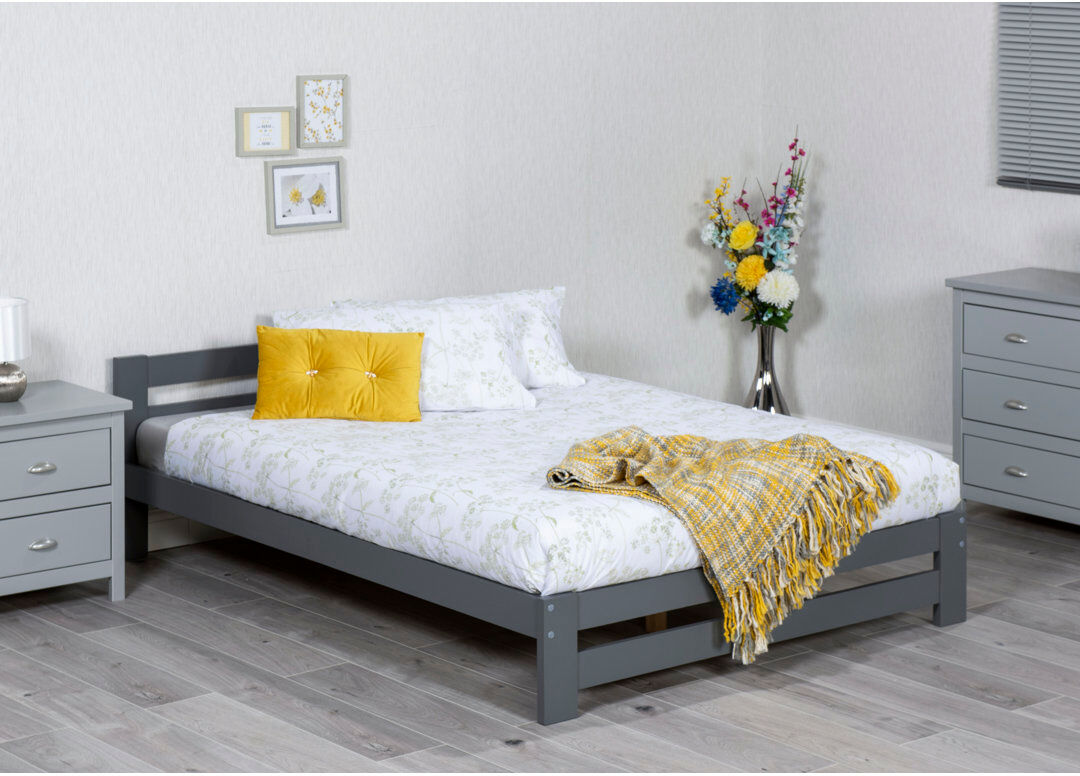 Hashtag Home Nikolas Solid Wood Bed Frame Grey Double (4'6)