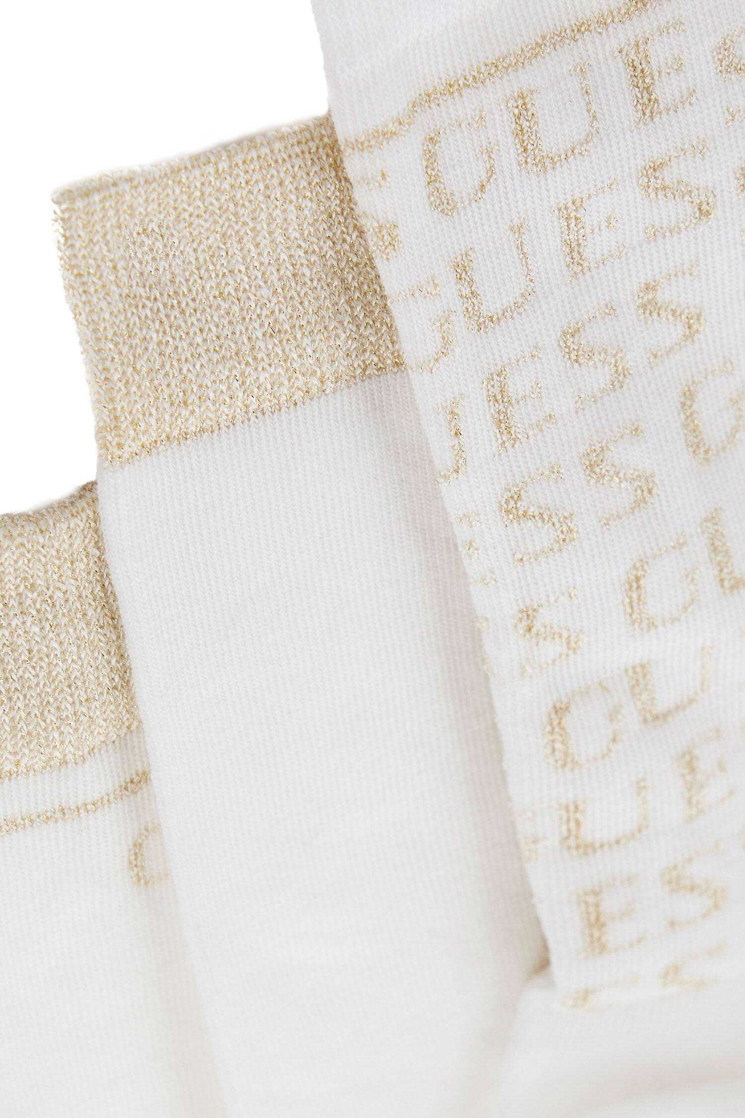 Socken GUESS "3 PACK GLAM LUREX SOCKS", Damen, Gr. 35-38, Sockengrösse, g018, light gold lure, Baumwollmischung, elastisch, Socken Socken, mit Glanzfäden g018, light gold lure 35-38, Sockengrösse