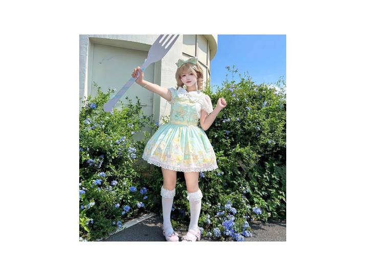 Lolita Original vert citron mignon sangle robe Lolita japonais douce fille thé robe de soirée