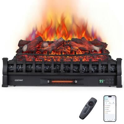 "Costway 30"" WiFi Fireplace Insert Lemonwood Set with App & Remote Infrared Quartz Electric Fireplace Heater-Black"