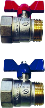 Purmo TempCo Kugelventilset FFJAMVNP44F44H5 1" IG x 1" AG flachdichtend, Durchgang, vernickelt