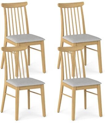 Costway Dining Chairs Set of 4 Fabric Upholstered Kitchen Armless Chairs with Rubber Wood Frame-Natural