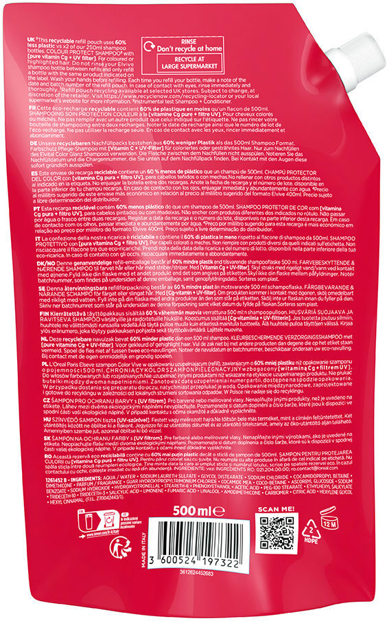 L'Oréal París Recharge shampoing protecteur Elvive COLOR-VIVE eco pack 500 ml