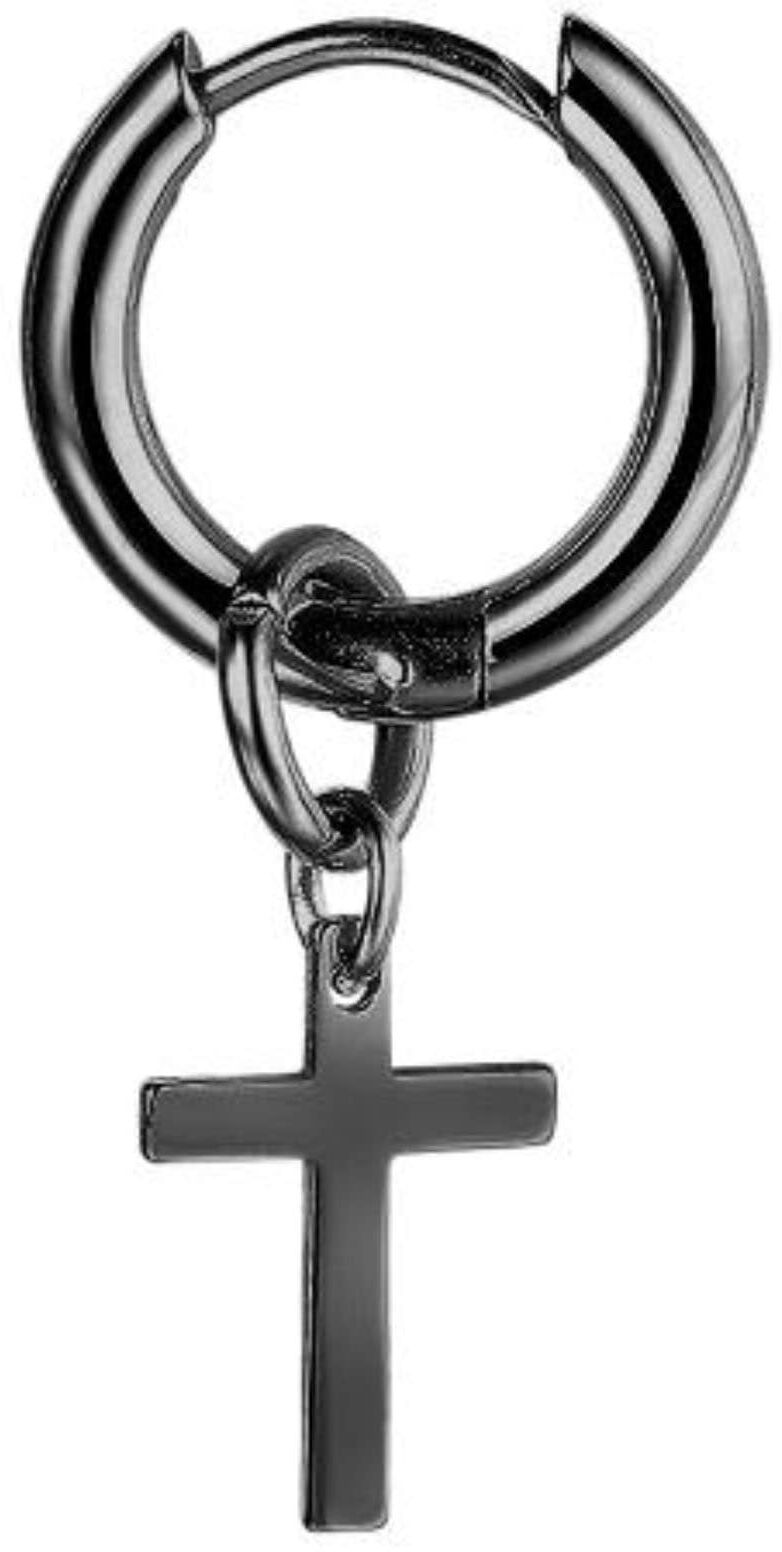 Single-Creole FIRETTI "Schmuck Geschenk Ohrschmuck einzeln Kreuz", schwarz, Ohrringe, Damen, 15mm, Edelstahl, Single-Creole, Einhänger abnehmbar schwarz 15mm, Edelstahl